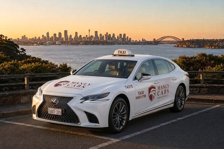 Manly Cabs Independent Lexus LS premium executive taxi with Sydney Harbour in the background
