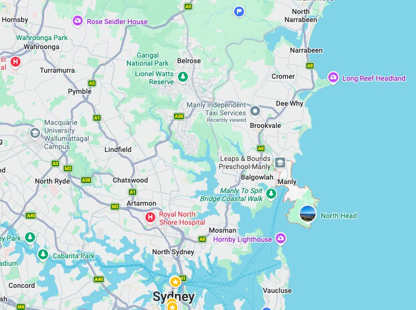 Map of Manly Cabs Independent's service area covering Manly, the Northern Beaches and Greater Sydney, NSW